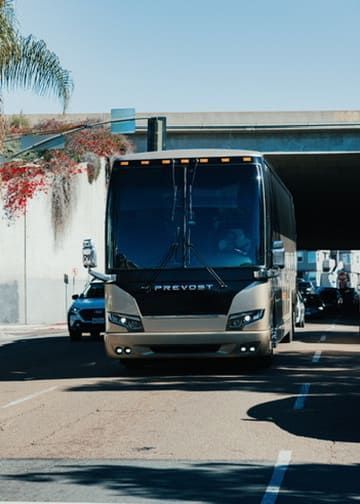 Charter bus in service providing group transportation across Southern California