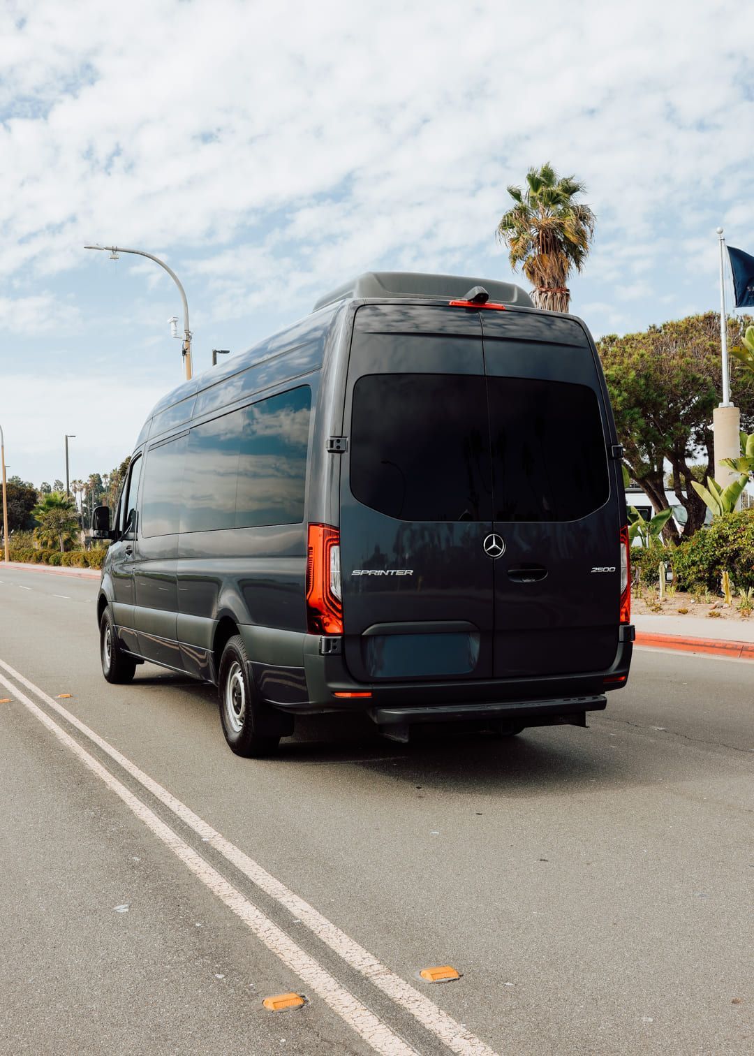 Exterior view of sprinter van rental in San Diego
