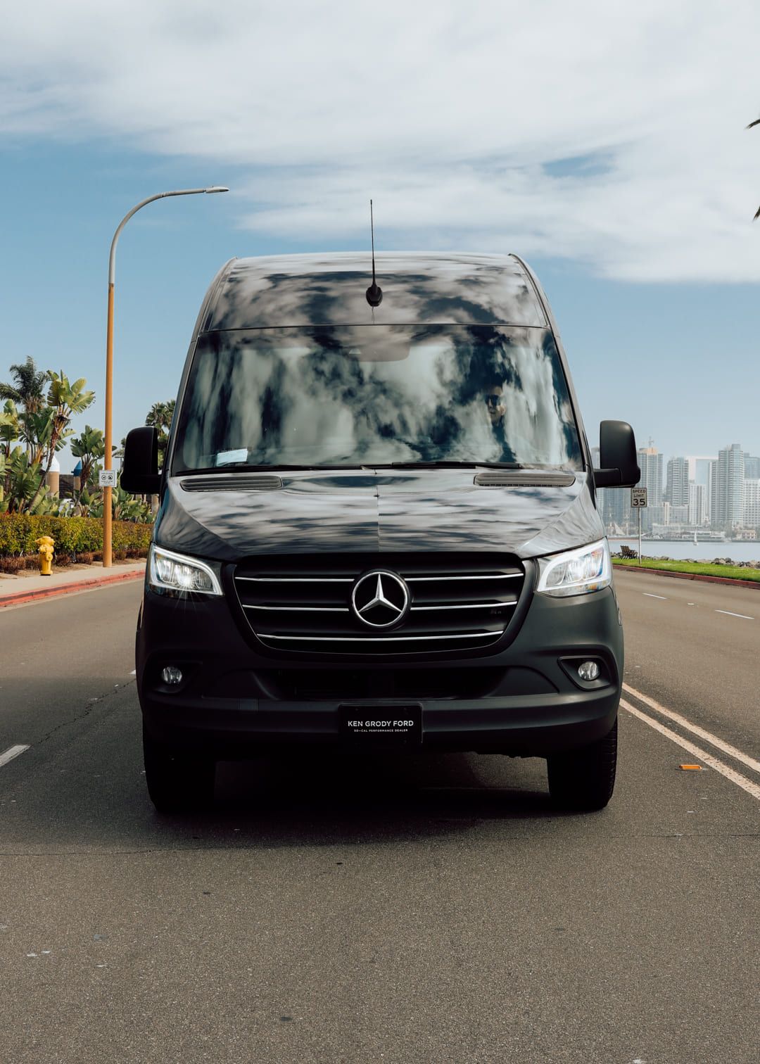 Front exterior view of sprinter van rental San Diego