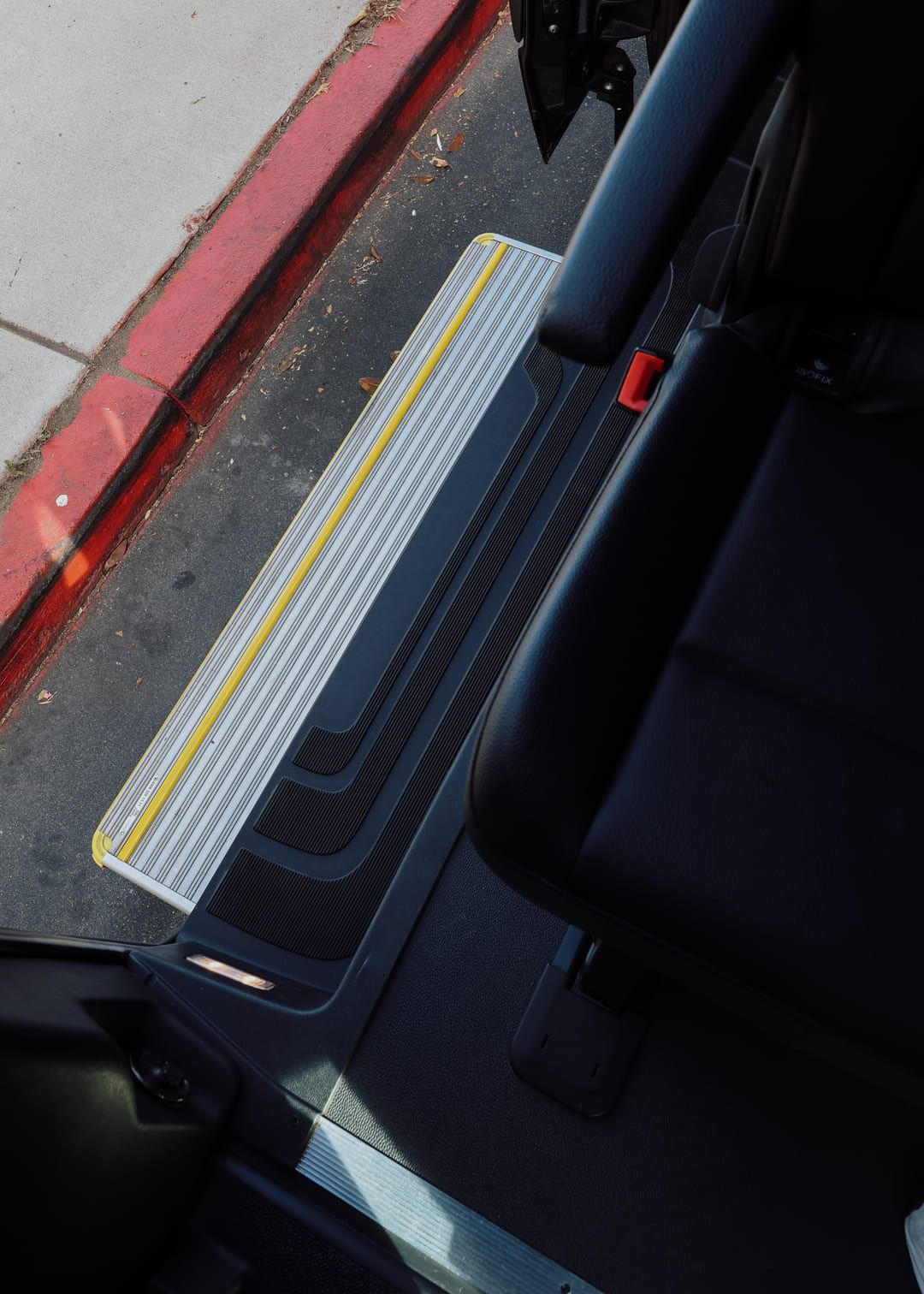 Sprinter van step entry closeup for easy passenger boarding in San Diego