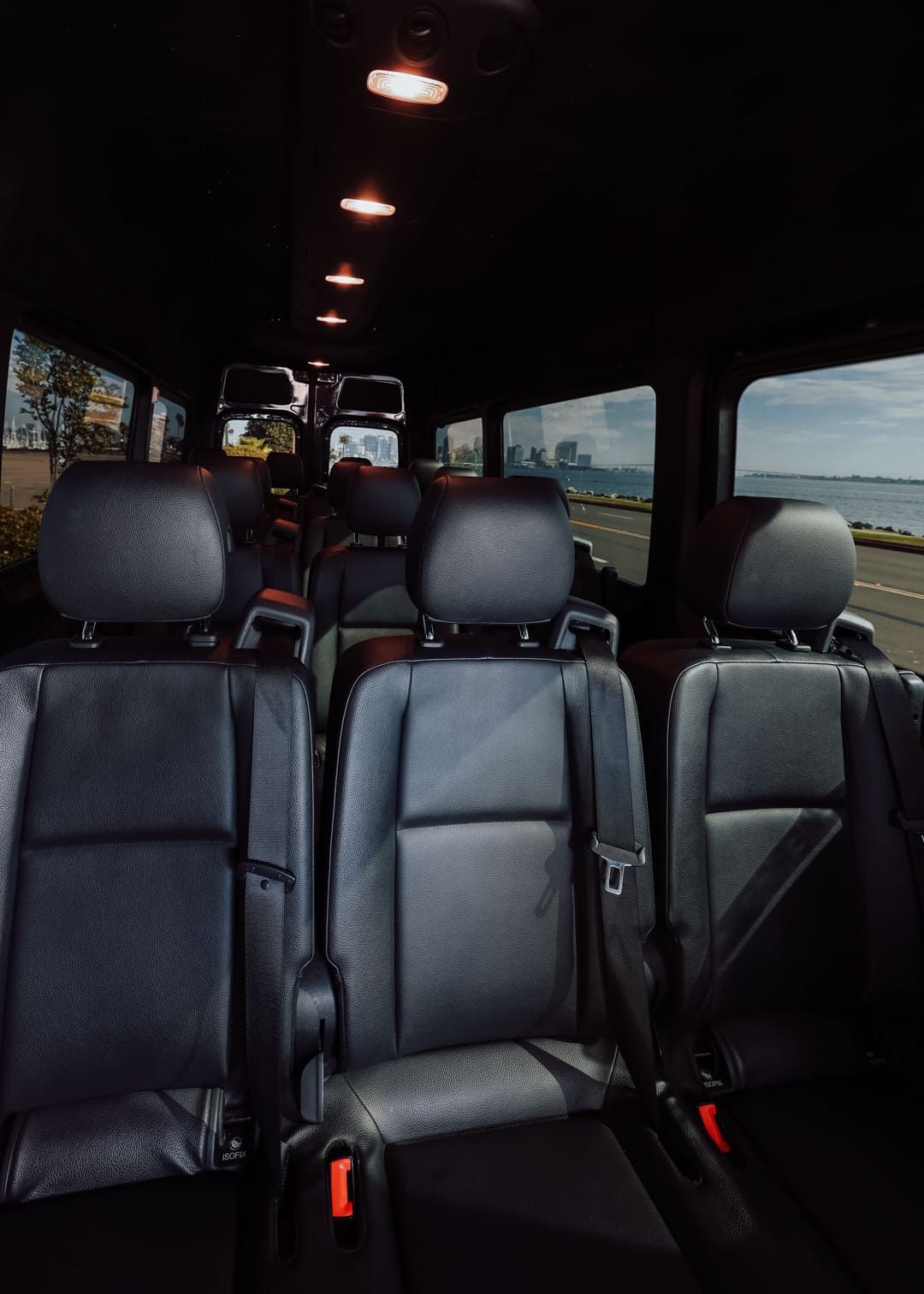 Passenger seating inside sprinter van rental San Diego for group travel