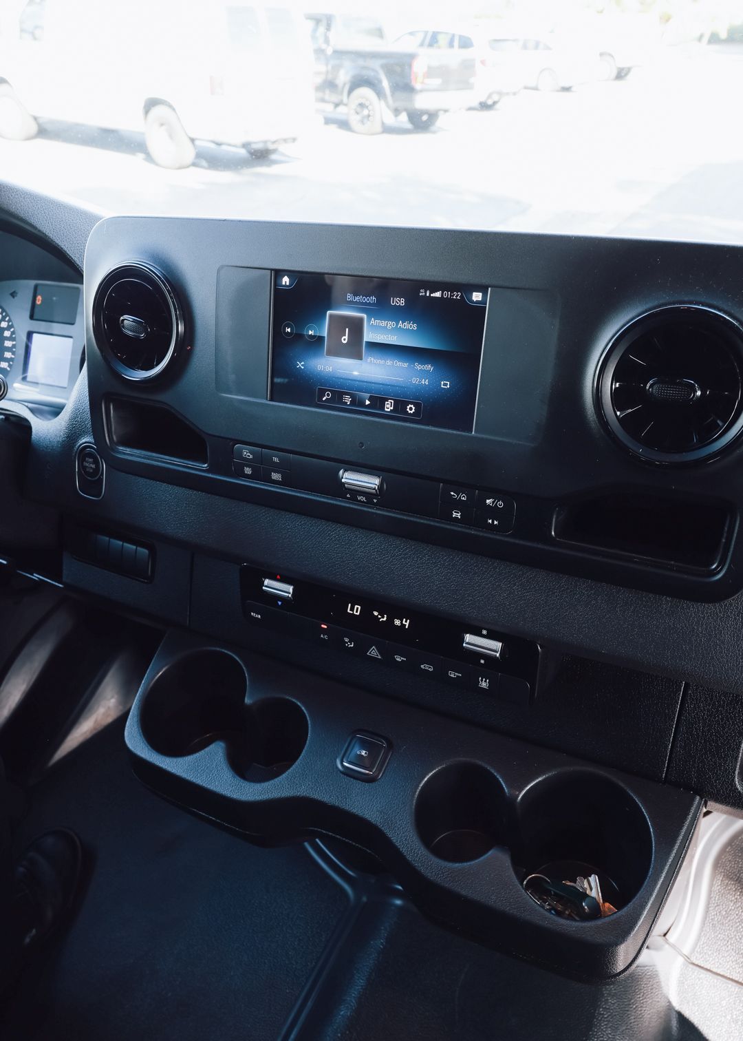 Sprinter van rental San Diego control center closeup with modern features