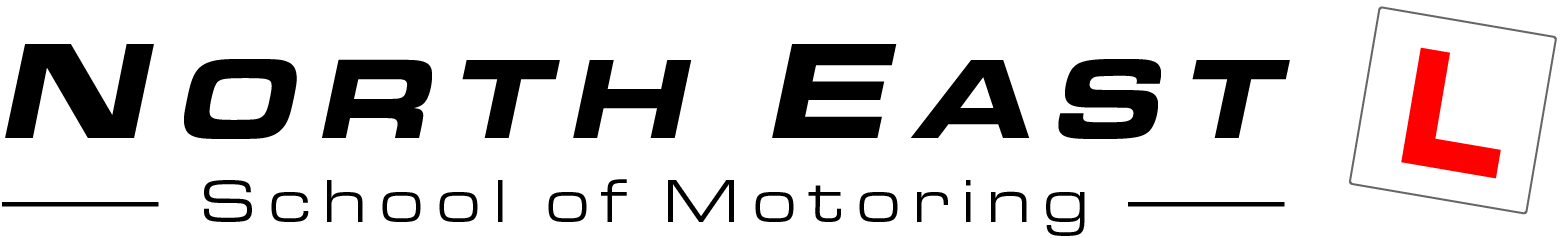 North East School of Motoring logo with black text and a red learner L sign