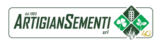 Logo Artigian Sementi verde e bianco con icona a forma di foglia e scritta “dal 1983”
