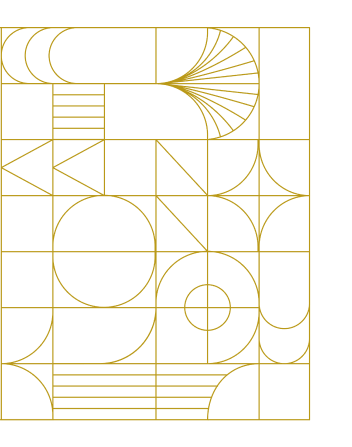 A geometric pattern with circles and lines on a white background.