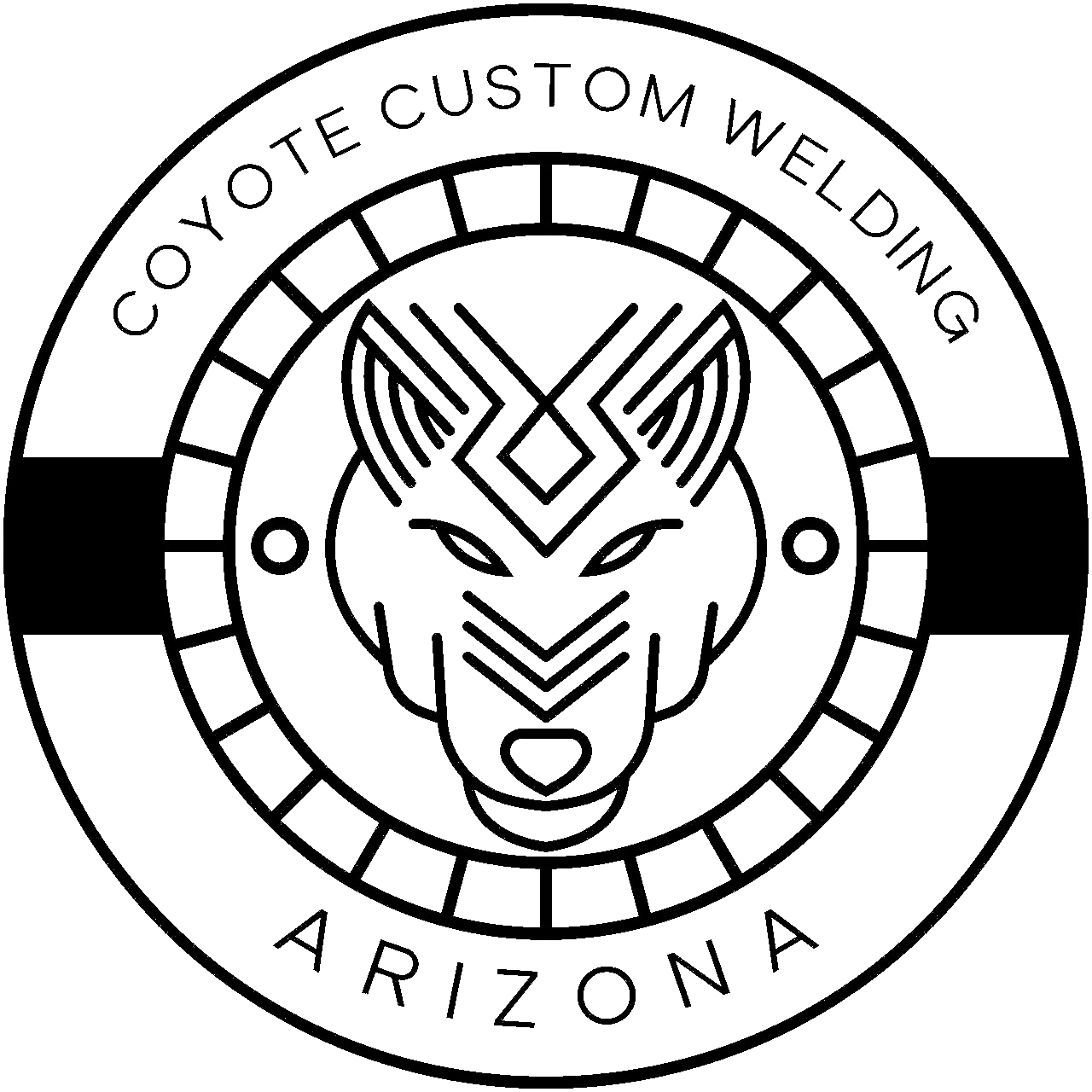 A black and white logo for a company called coyote custom welding arizona.