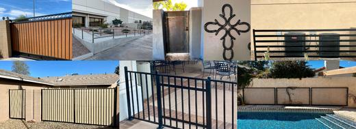 A collage of pictures of different types of fences and gates.