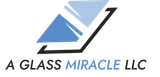 Logo of A Glass Miracle LLC, featuring a geometric design with blue and black elements.