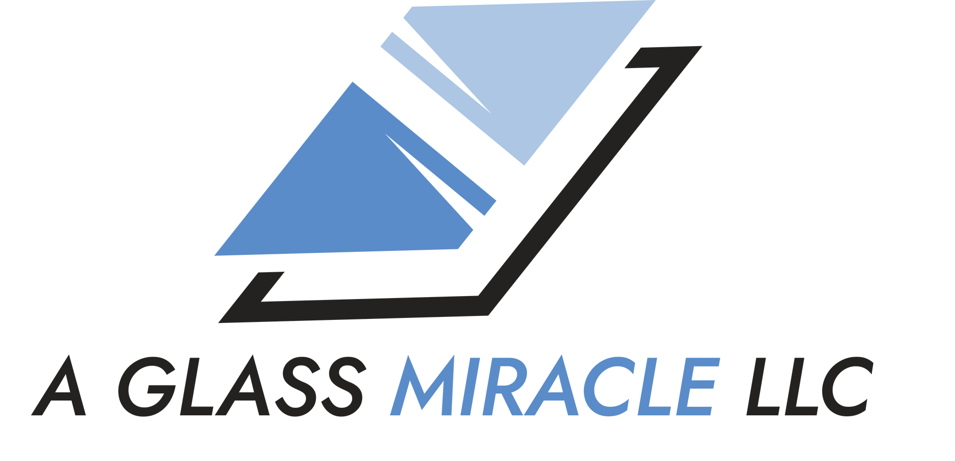 Logo of A Glass Miracle LLC, featuring a geometric design with blue and black elements.
