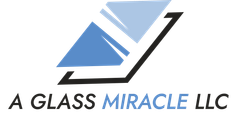 Logo of A Glass Miracle LLC, featuring a geometric design with blue and black elements.