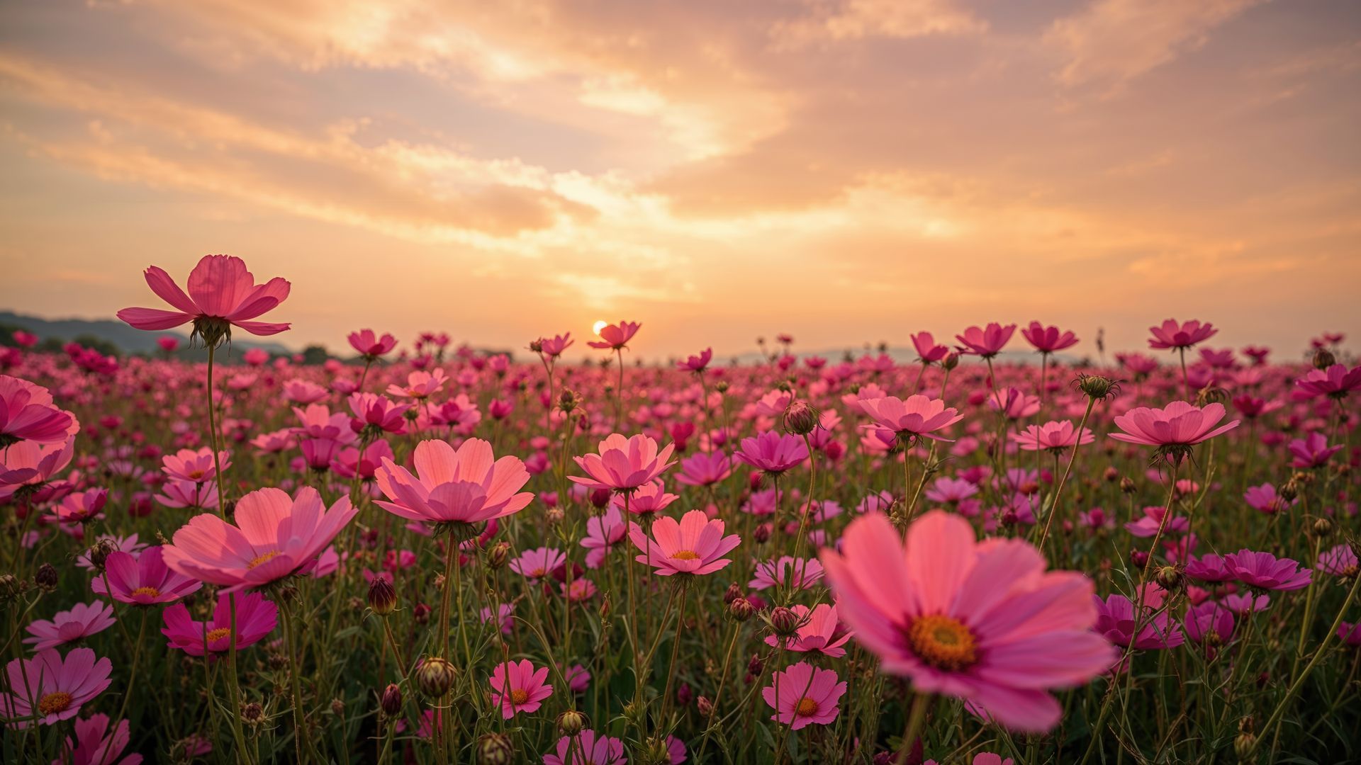 Pink flowers’ field.