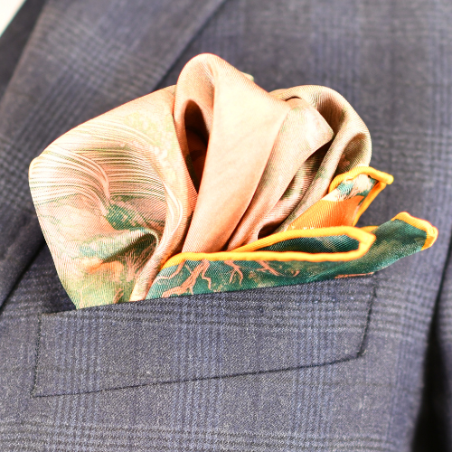 Japanese theme silk pocket square, large silk pocket square with elegant design