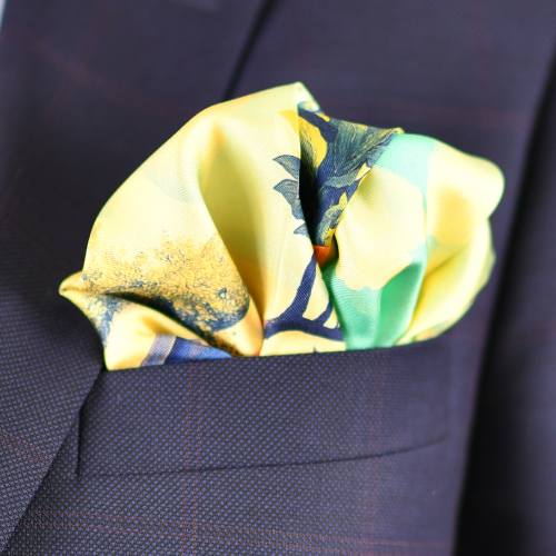 Magritte style large mulberry silk mens pocket square