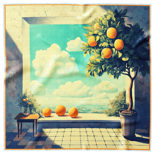 Magritte style large mulberry silk mens pocket square
