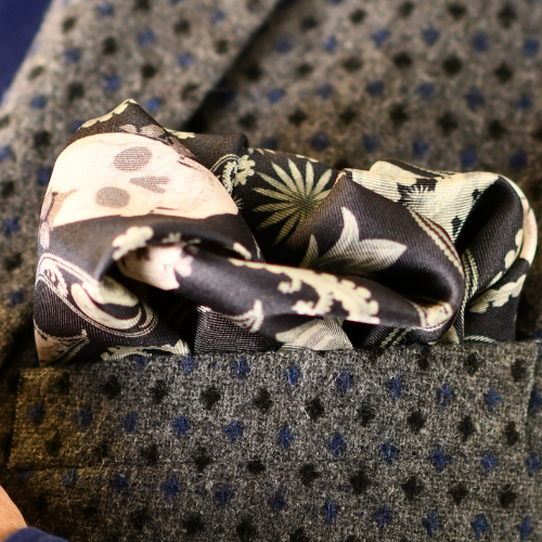 Paisley skulls teal and black  mulberry silk pocket square, limited edition