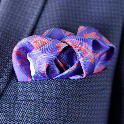 Paisley skulls purple mulberry silk pocket square
