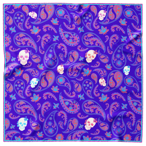 Paisley skulls purple mulberry silk pocket square