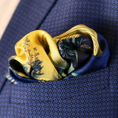 Magritte style large mulberry silk mens pocket square