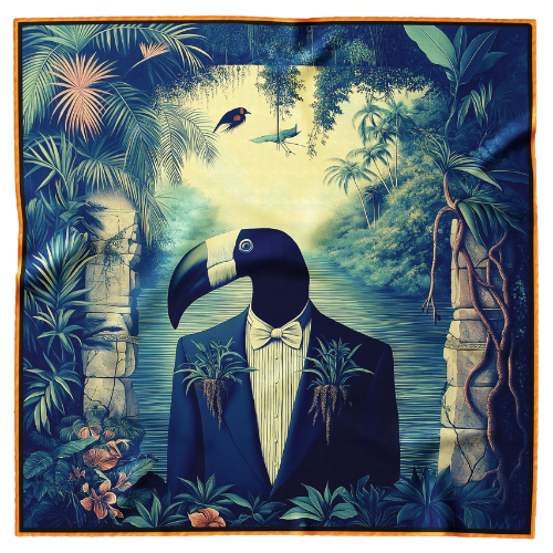 Magritte style large mulberry silk mens pocket square
