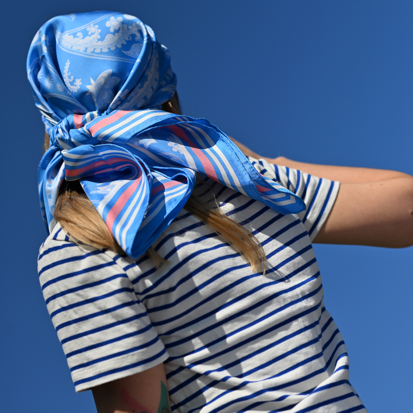 Paisley skulls blue and pink 100% silk bandana