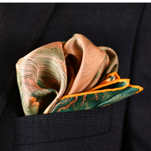 Japanese theme silk pocket square, large silk pocket square with elegant design