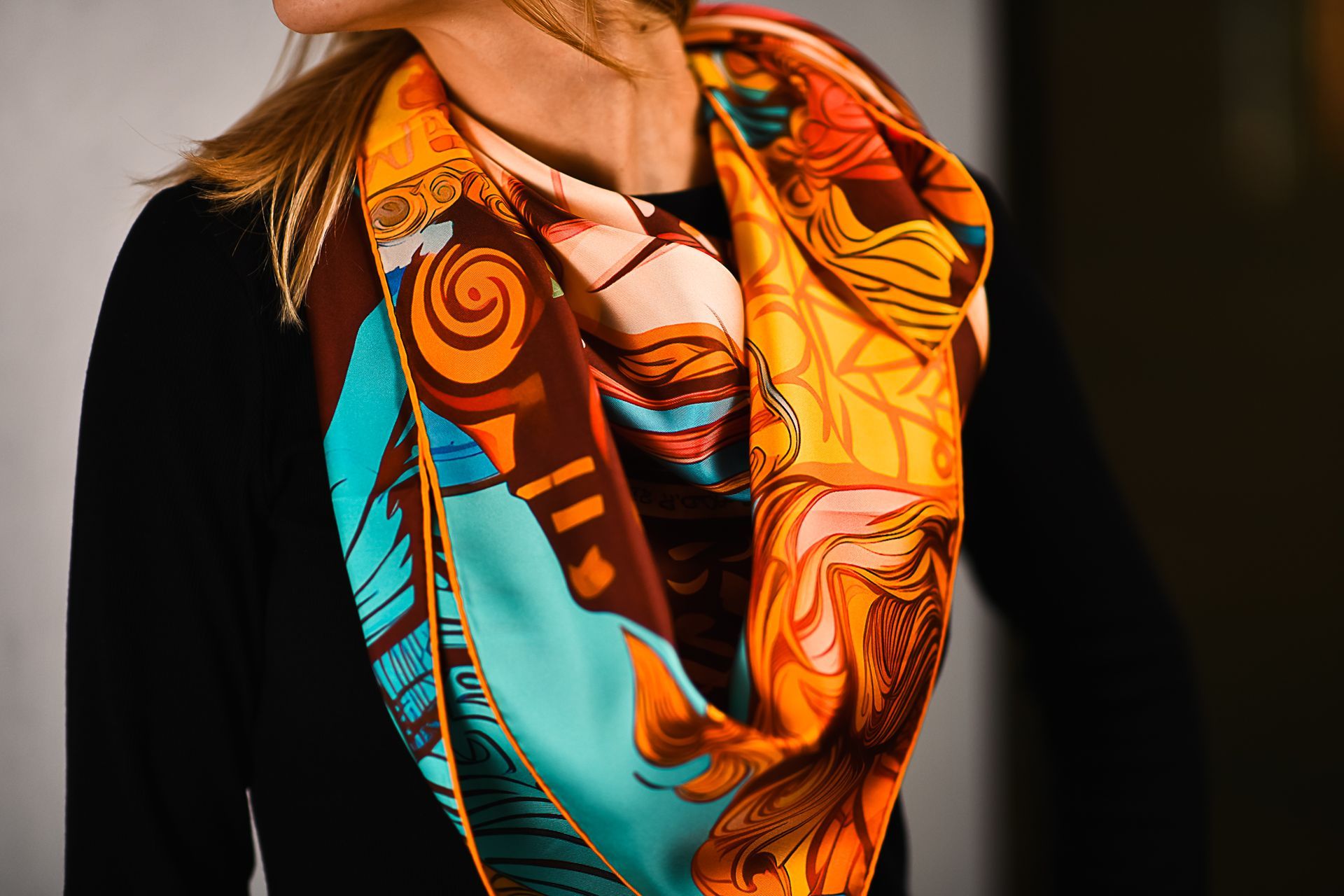 Large colourful silk scarf for women