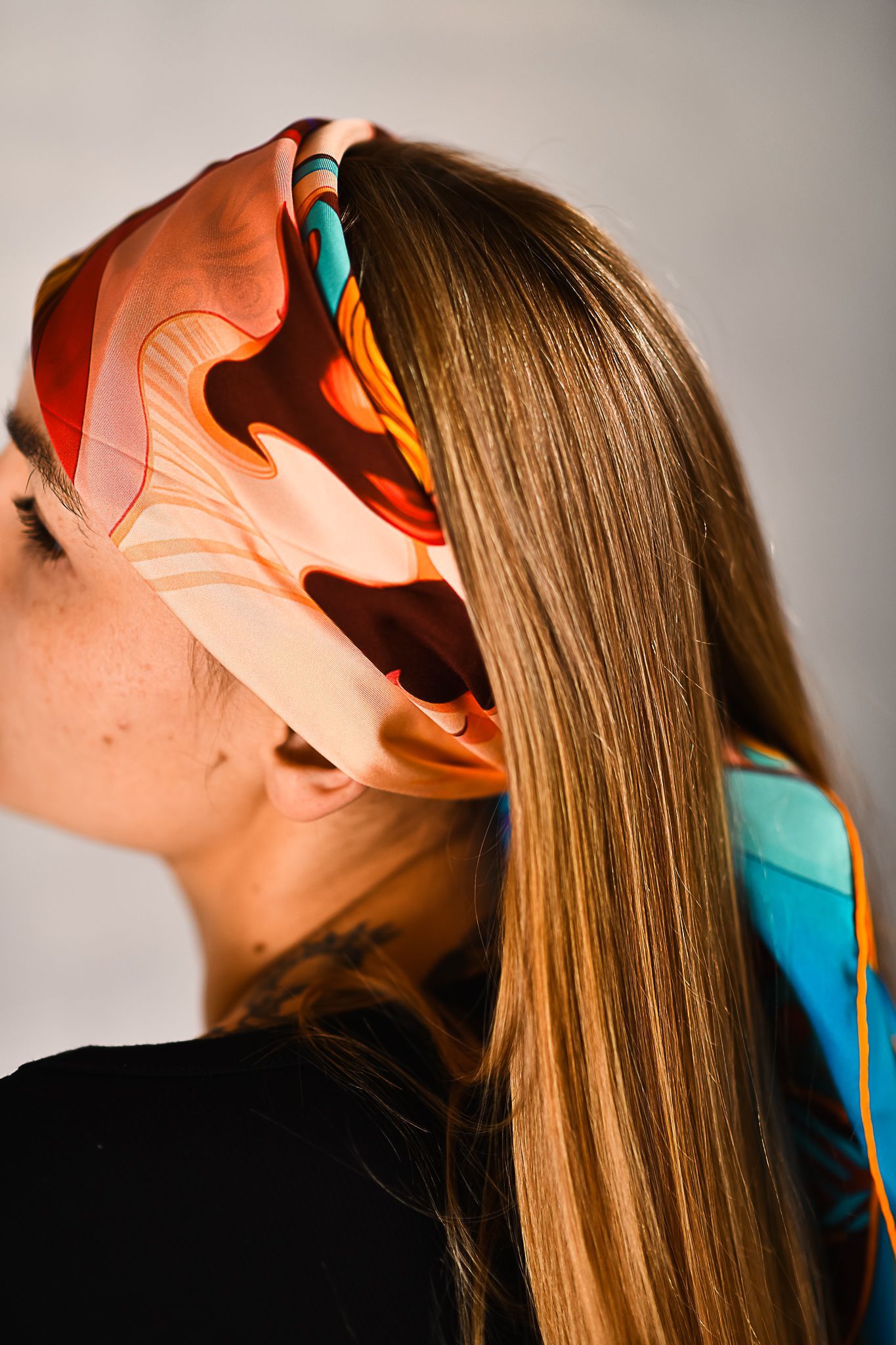 Large colourful silk scarf for women