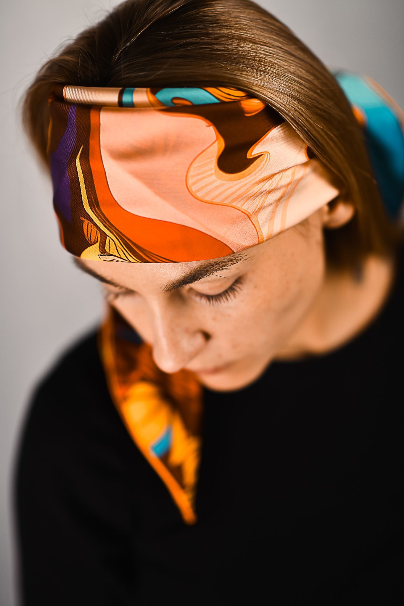 Large colourful silk scarf for women