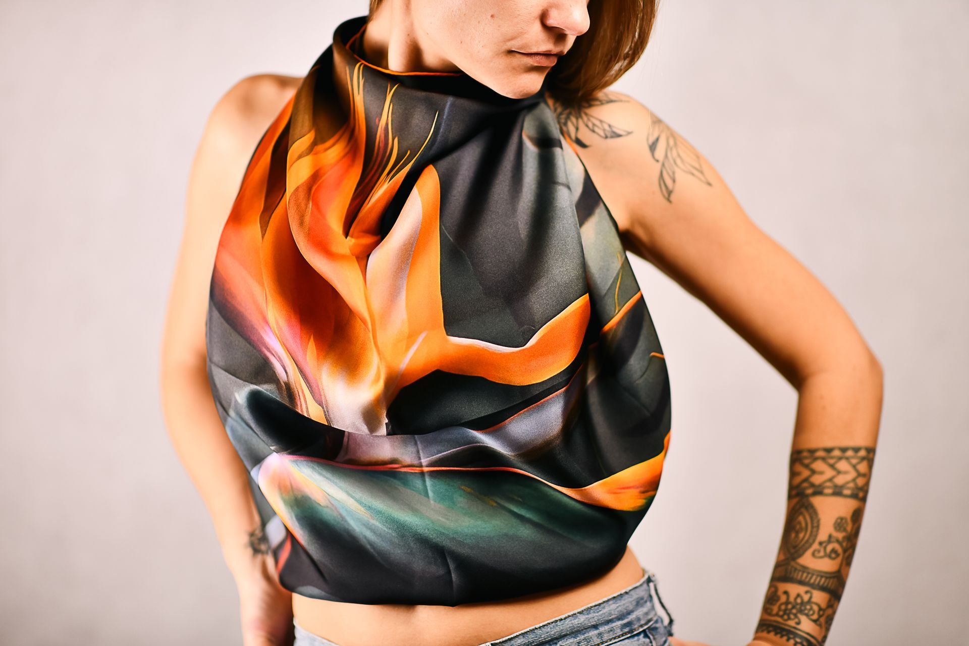 A bird of paradise print large silk scarf for women