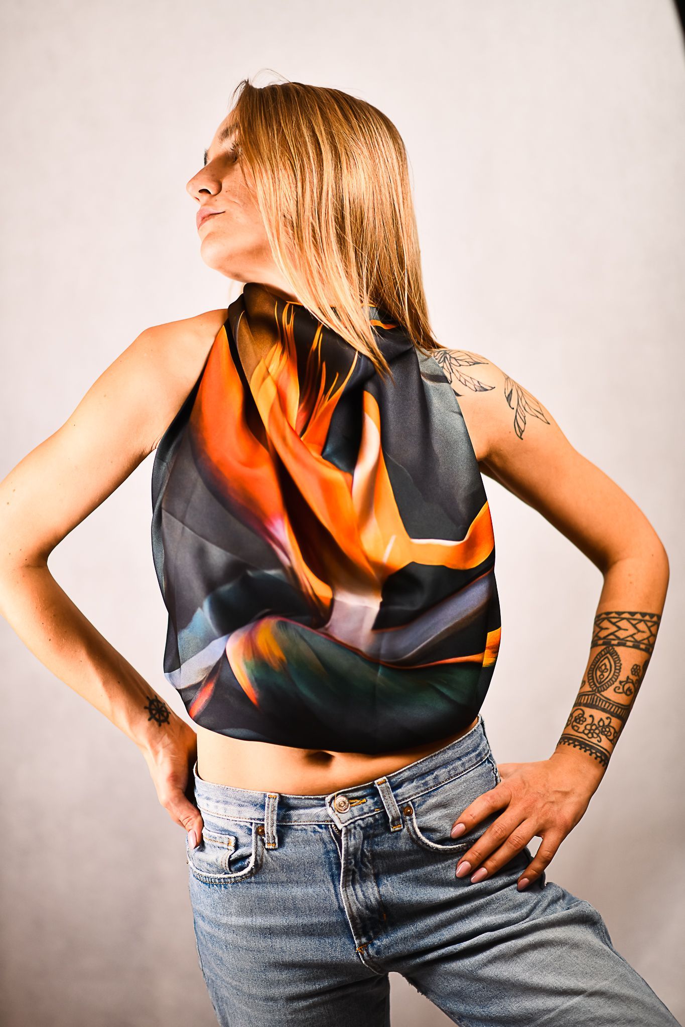A bird of paradise print large silk scarf for women