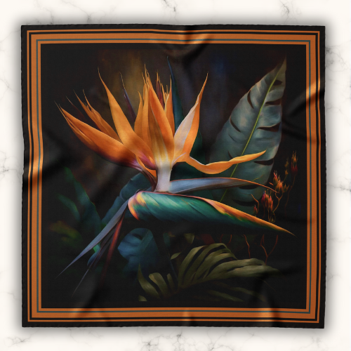A bird of paradise print large silk scarf for women
