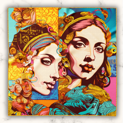 Large colourful silk scarf for women