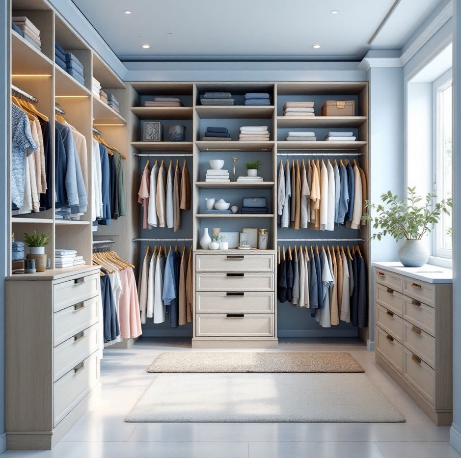 Closet planejado para casal em Curitiba com divisões personalizadas, iluminação embutida e acabamento sob medida desenvolvido pela Batel Select.