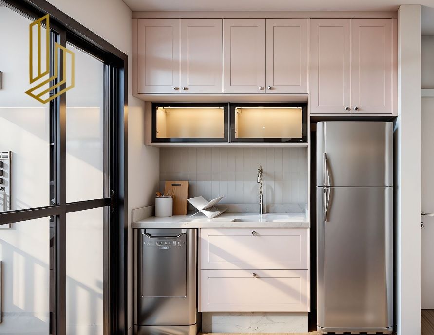 Exemplo de cozinha planejada feita por loja de confiança em Curitiba, pensada para facilitar o dia a dia e valorizar cada centímetro do ambiente. Cozinha planejada sob medida em Curitiba, com armários claros, iluminação interna nos aéreos e eletrodomésticos embutidos