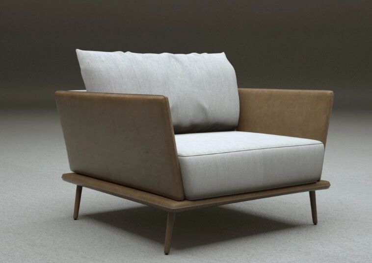 Poltrona maravilhosa de design contemporâneo, estofada em tecido de alta qualidade com acabamento sofisticado. Estrutura robusta em madeira maciça aparente, com braços largos e assento acolchoado para máximo conforto.
