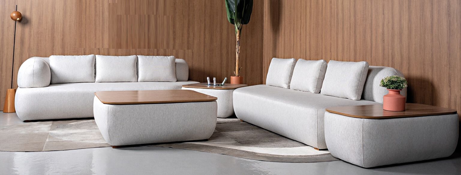 Sofá modular cinza de alto padrão – Versatilidade e elegância para sua sala de estar Sofá modular cinza de alto padrão, módulos independentes com linhas retas, tecido premium, pés em madeira, design contemporâneo para sala sofisticada.;