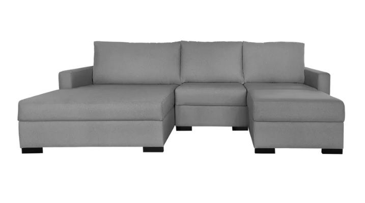 Sofá para assistir TV com dois lugares e apoio para esticar as pernas, ideal para sala de TV de alto padrão e conforto familiar.