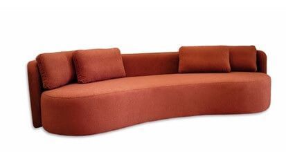 Sofá curvo orgânico vermelho em módulo único, design contemporâneo de alto padrão, estofado em tecido premium. Estrutura robusta, curvas suaves e acabamento sofisticado, ideal para ambientes modernos que buscam exclusividade, conforto e elegância em móveis de luxo.