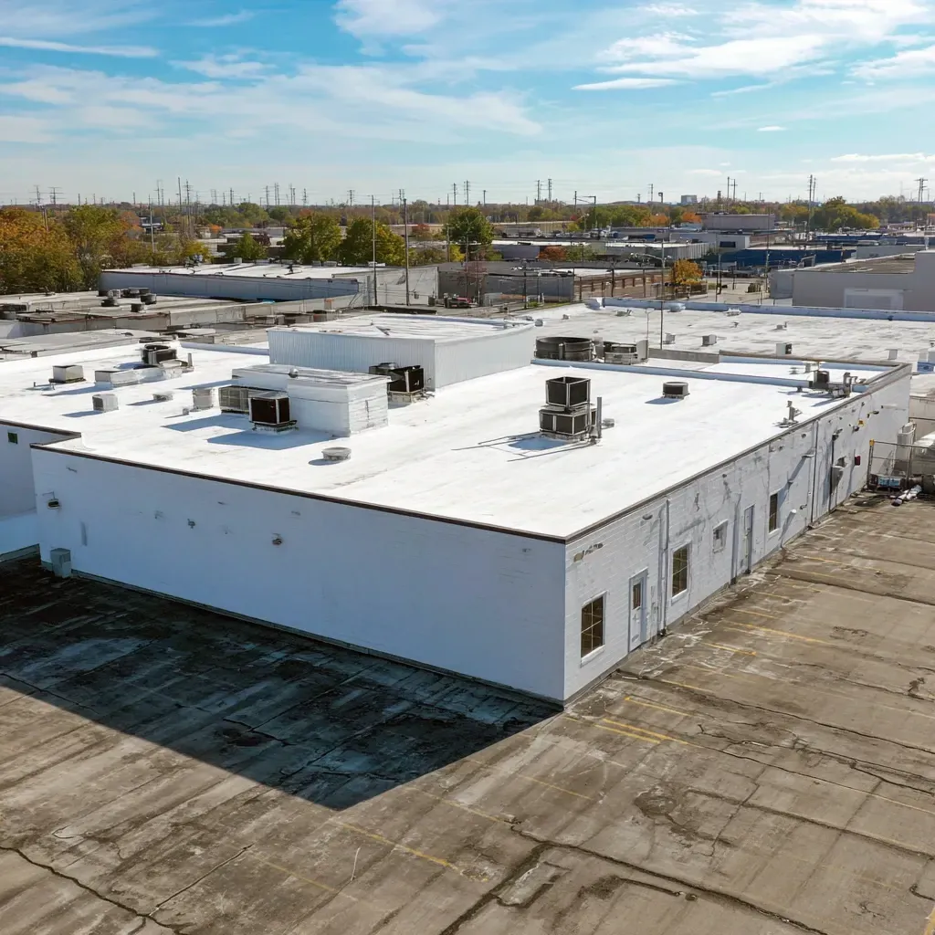 Commercial roof inspection and assessment Cicero IL specialists offering gutter and downspout flow testing, scupper capacity evaluations, leaf guard condition surveys, roof edge flashing inspections, licensed exterior maintenance experts.