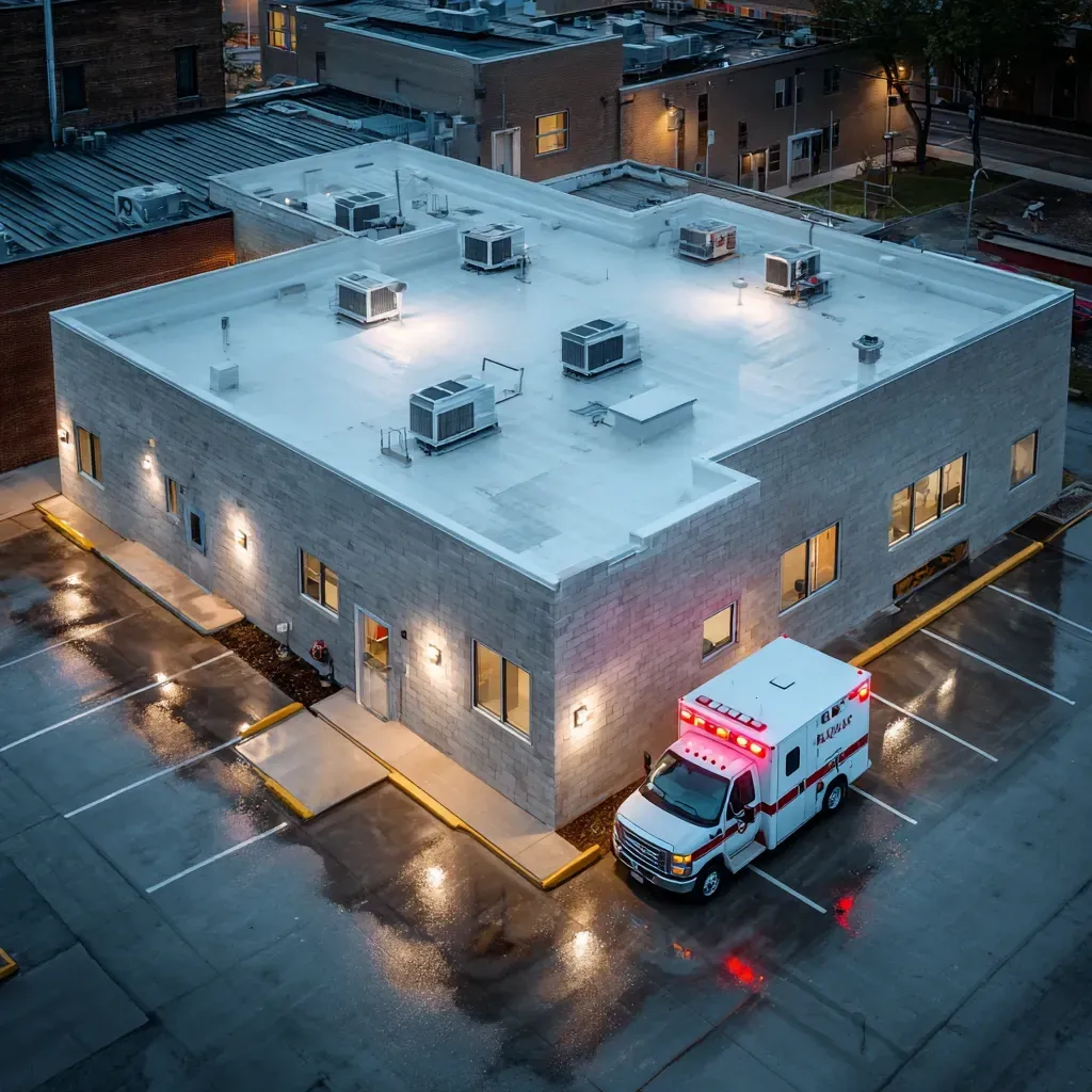 Commercial flat roof installation Cicero IL specialists handling BUR re-surfacing with coal tar emulsion, aggregate surfacing, thermal barrier board installs, scupper drain replacements, energy-efficient reflective surfacing, licensed roofers.