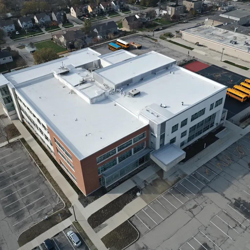 Commercial roof sealing Cicero IL contractors delivering cold-applied roof coating over existing membranes, seam belt reinforcement, primer-bond enhancements, certified professionals.