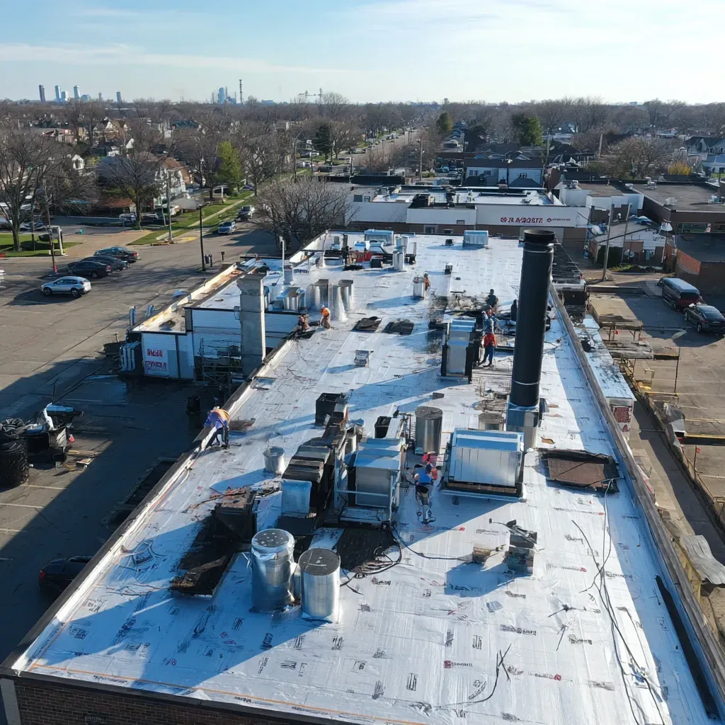Commercial reflective roofing Cicero IL specialists offering solar-reflective elastomeric coating applications, high-SRI granule embedment, Energy Star–approved cool roof membranes, infrared-blocking topcoat rejuvenation, UV-resistant silicone sealants, deck primer and thermal barrier installations, gutter-integrated reflective flashing, licensed Cook County contractors.