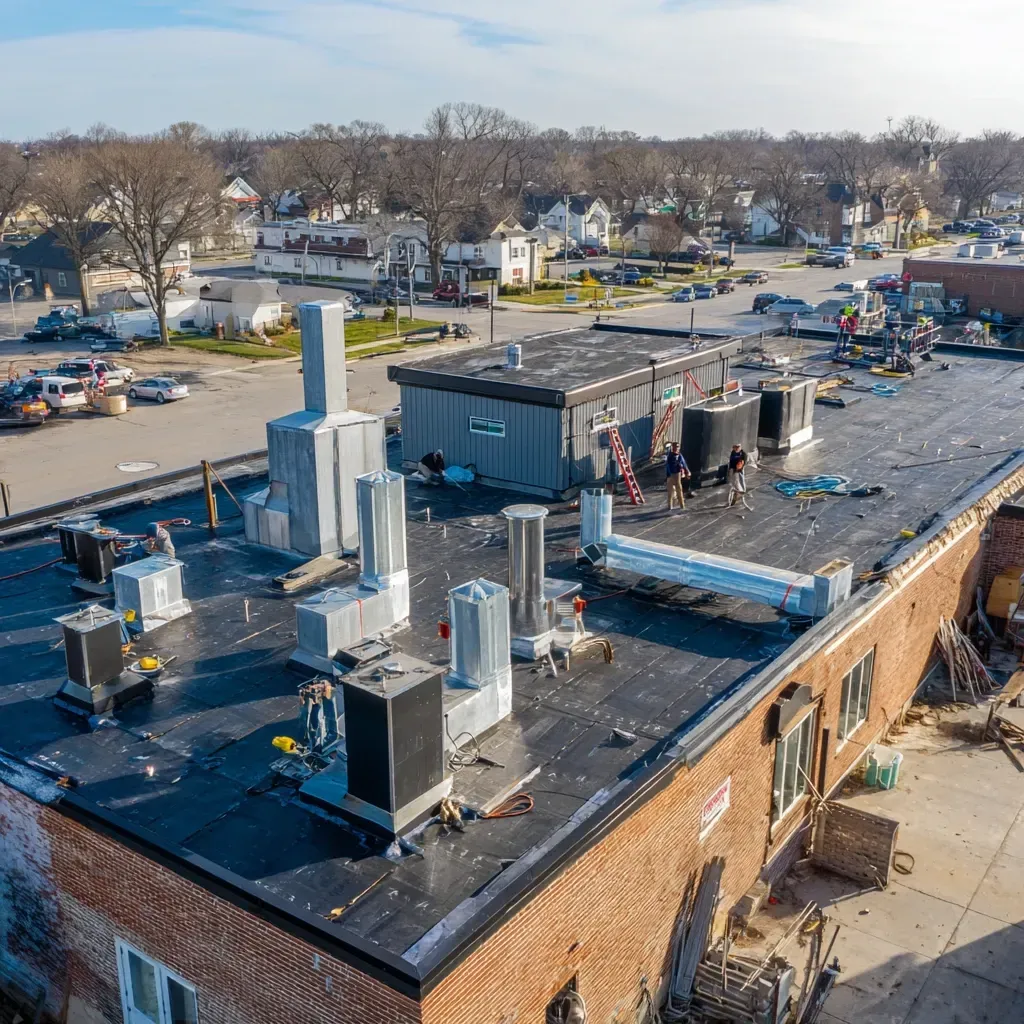 Commercial roof maintenance Cicero IL experts delivering flange and penetration flashing reseals, pipe boot replacement, conduit chase seal restorations, licensed roof technicians.