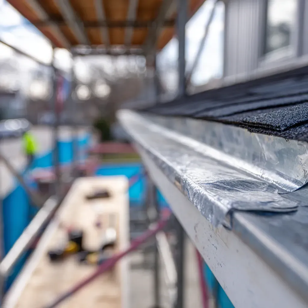 Gutters, soffits, fascia and maintenance Cicero IL team installing half-round aluminum gutters, gutter guard foam inserts, vinyl soffit panels with vent slots, fascia wrap systems, downspout splash block installation, soffit board reinforcement, certified exterior service experts.