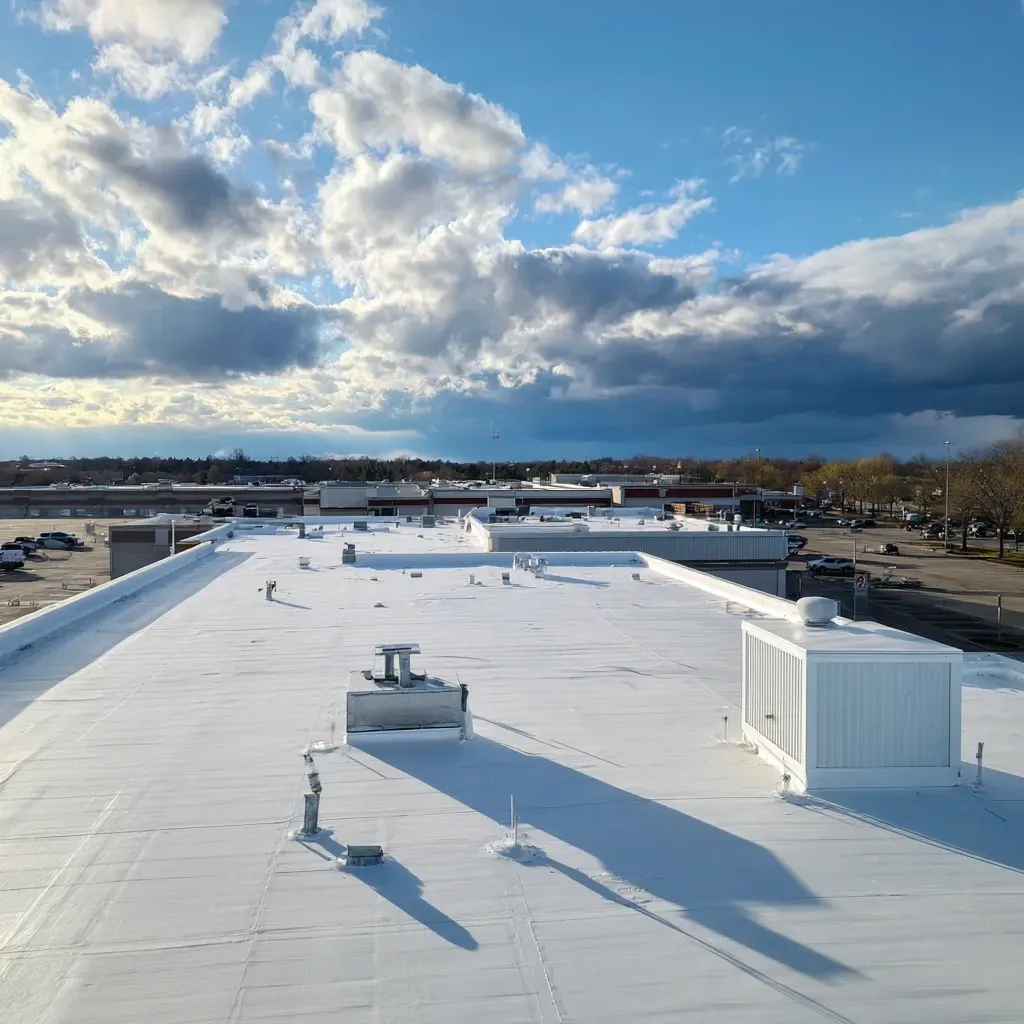 Commercial flat roof installation Cicero IL experts delivering TPO thermoplastic membrane assemblies, heat-welded seam reinforcement, polyiso insulation board placement, reflective coating applications, parapet flashing upgrades, leak detection via thermal imaging, rooftop equipment curb integration, storm damage restoration, certified local technicians.