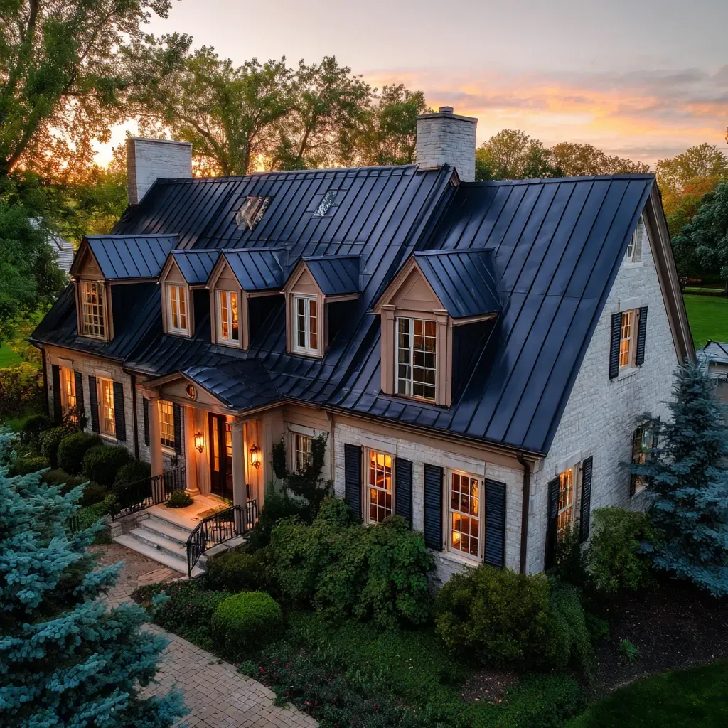 Metal roofing Cicero IL team offering custom metal roofing design, standing seam aluminum, corrugated steel panels, copper and zinc solutions, energy-efficient coatings, gutter guard fitting, storm damage restoration, accredited Cook County roofers.