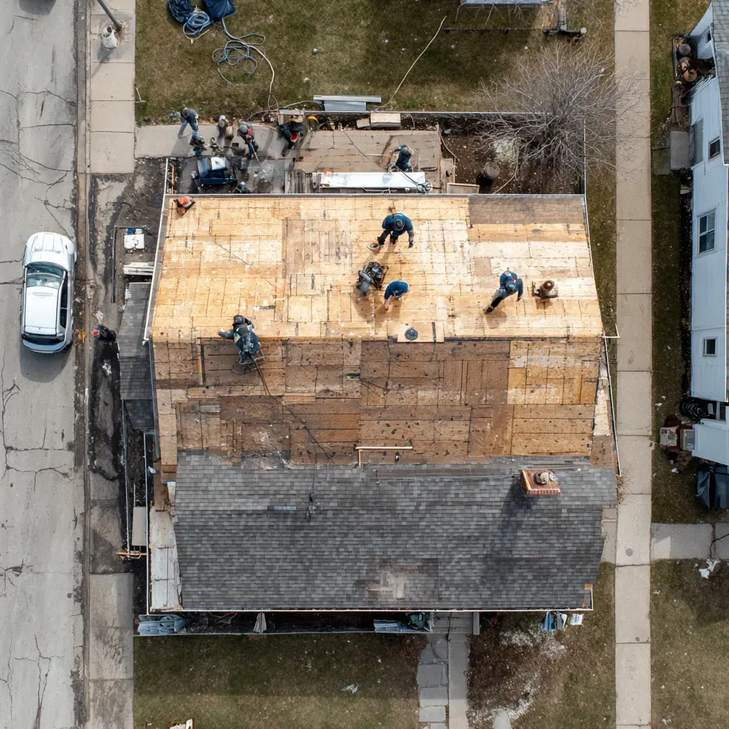 Asphalt shingle roofing Cicero IL professionals handling tear-off, deck replacement, premium laminated shingles, energy-efficient cool roof coatings, moss and algae removal, drip edge and flashing fitting, emergency leak response, certified local roofers.
