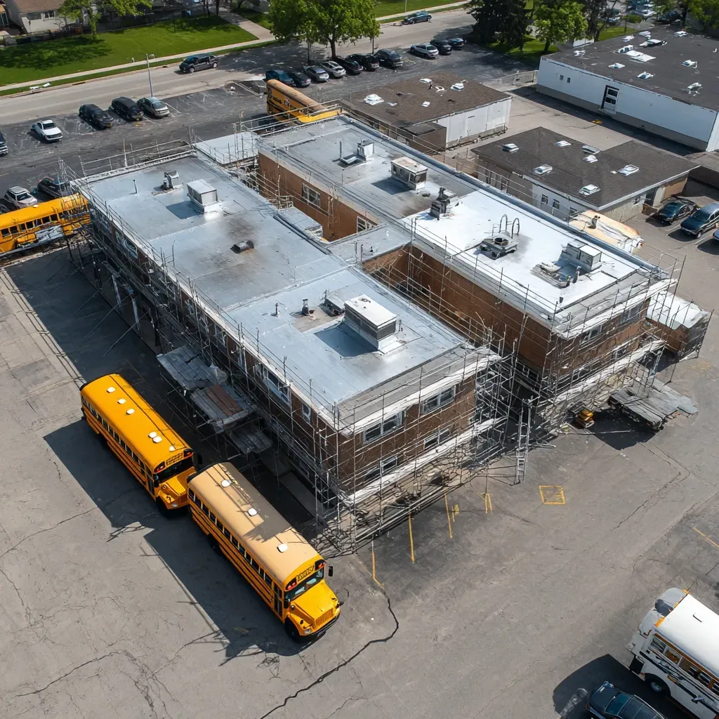Commercial roof inspection and assessment Cicero IL experts offering EPDM primer bond assessments, seam tape adhesion checks, flashing clamp torque verifications, certified membrane installers.