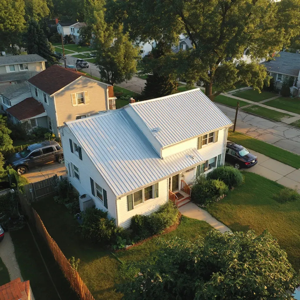 Metal roofing Cicero IL team delivering residential and commercial corrugated steel installation, standing seam aluminum roofing, copper and zinc flashings, energy-efficient cool roof membranes, ridge cap ventilation, seamless gutter systems, certified Cook County installers.
