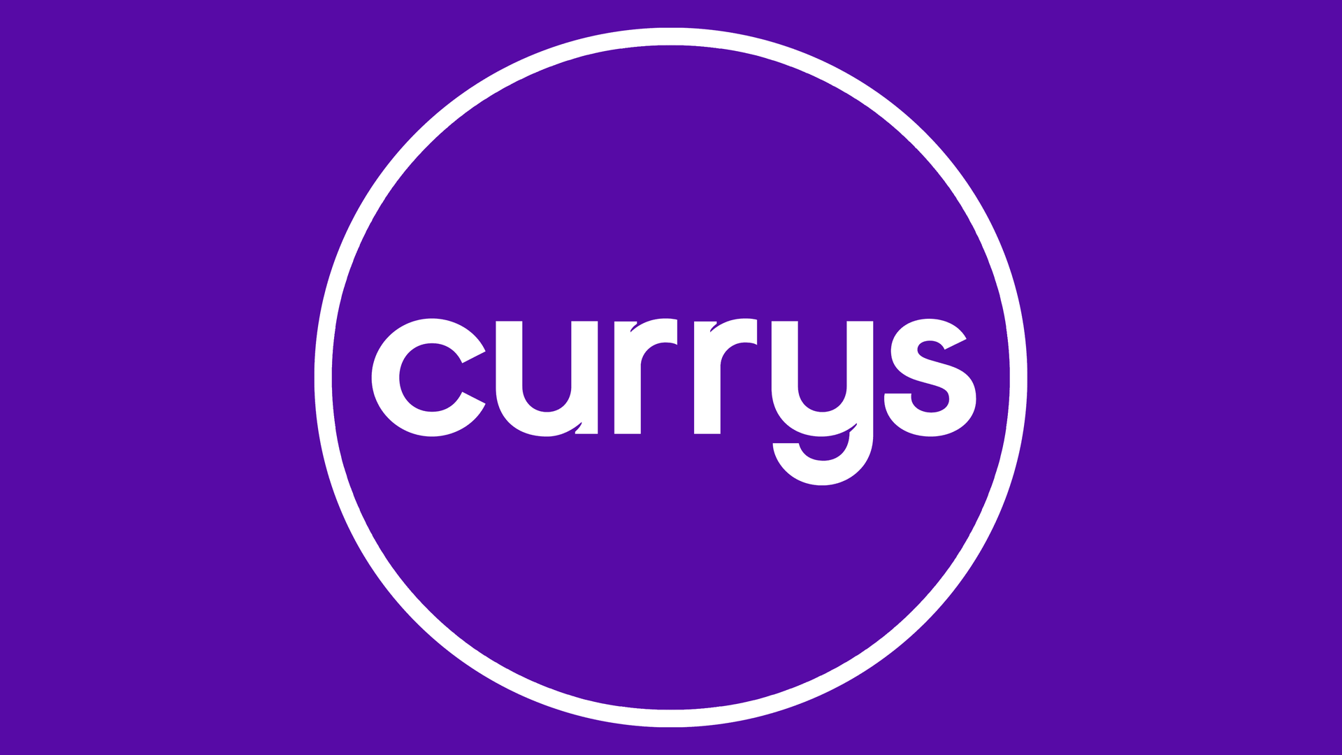 The currys logo is white on a purple background.